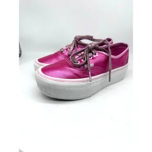 Vans X Barbie Stackform Shiny Hot Pink Platform Sparkle Laces Sneakers Size 5